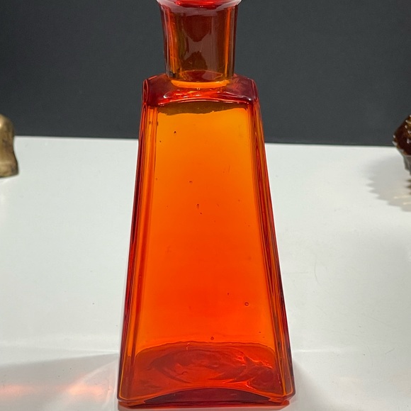 Vtg 1970s Rainbow Orange Hand Blown Glass/Vase (T43) - Picture 2 of 6